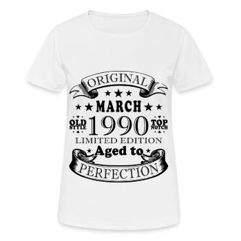 March 1990. March 1990 Birthday present. March. - Women's Breathable T-Shirt - white - Front - AI Model Female 172 dark (172cm)