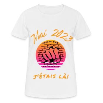 Mai 2023 j'étais là, manifestation retraite, manif - T-shirt respirant Femme - blanc - Devant - AI Model Female 172 dark (172cm)