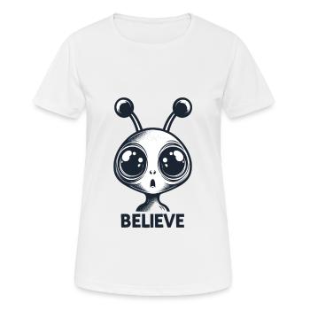 Drôle Alien Alien Croire - T-shirt respirant Femme - blanc - Devant - AI Model Female 172 dark (172cm)