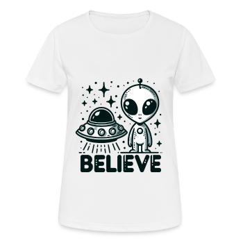 Drôle Alien Alien Croire - T-shirt respirant Femme - blanc - Devant - AI Model Female 172 dark (172cm)