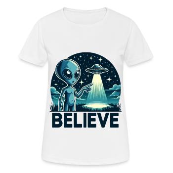 Drôle Alien Alien Croire - T-shirt respirant Femme - blanc - Devant - AI Model Female 172 dark (172cm)