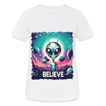 Drôle Alien Alien Croire - T-shirt respirant Femme - blanc - Devant - AI Model Female 172 dark (172cm)