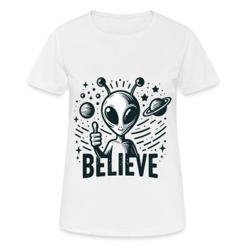 Drôle Alien Alien Croire - T-shirt respirant Femme - blanc - Devant - AI Model Female 172 dark (172cm)