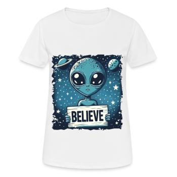 Drôle Alien Alien Croire - T-shirt respirant Femme - blanc - Devant - AI Model Female 172 dark (172cm)