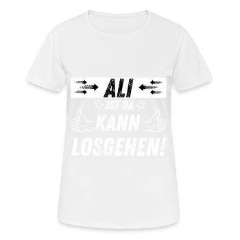 Ali Ist Da Kann Losgehen Daumen Hoch Männer - Frauen T-Shirt atmungsaktiv - Weiß - Vorne - AI Model Female 172 dark (172cm)