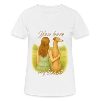 Windhund Liebe - Frau mit Hund - Frauen T-Shirt atmungsaktiv - Weiß - Vorne - AI Model Female 172 dark (172cm)