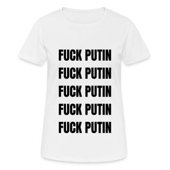 FUCK PUTIN politique démonstration police noire - T-shirt respirant Femme - blanc - Devant - AI Model Female 172 dark (172cm)