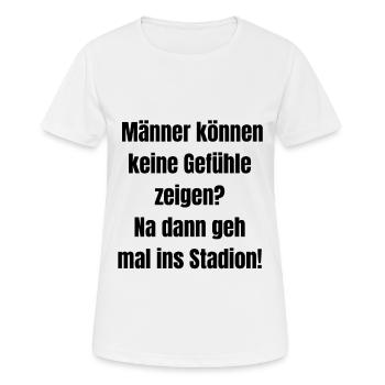 Typisch Mann humorvoll lustige Sprüche witzig - Frauen T-Shirt atmungsaktiv - Weiß - Vorne - AI Model Female 172 dark (172cm)