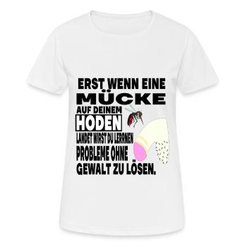 Hoden Eier Mücke Stich Gewalt Problem Spruch - Frauen T-Shirt atmungsaktiv - Weiß - Vorne - AI Model Female 172 dark (172cm)