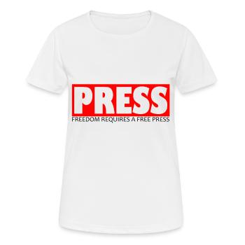 Cadeau de presse gratuit pour les journalistes et les reporters - T-shirt respirant Femme - blanc - Devant - AI Model Female 172 dark (172cm)