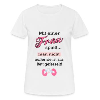 Sex Spielzeug Handschellen Bett Sexspiel - Frauen T-Shirt atmungsaktiv - Weiß - Vorne - AI Model Female 172 dark (172cm)
