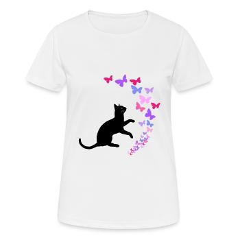 Chat noir et conception de papillons colorés - T-shirt respirant Femme - blanc - Devant - AI Model Female 172 dark (172cm)