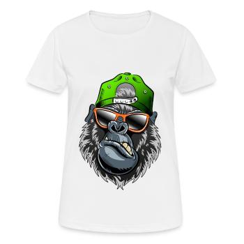 Gorilla oder Affe mit Baseball Kappe, Sonnenbrille - Frauen T-Shirt atmungsaktiv - Weiß - Vorne - AI Model Female 172 dark (172cm)