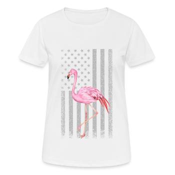 Funny Pink Flamingo Independence Day USA American - Frauen T-Shirt atmungsaktiv - Weiß - Vorne - AI Model Female 172 dark (172cm)