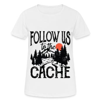 Suivez-nous dans le cache - T-shirt respirant Femme - blanc - Devant - AI Model Female 172 dark (172cm)