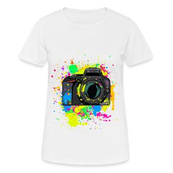 Cadeau d’appareil photo coloré pour les photographes Éclaboussures de couleur - T-shirt respirant Femme - blanc - Devant - AI Model Female 172 dark (172cm)