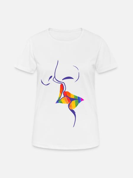 Rainbow Kissing Lips - Frauen T-Shirt atmungsaktiv - Weiß