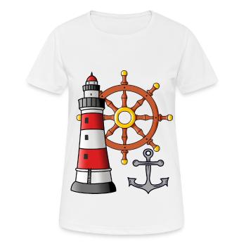 Phare Roue de commande Anker Marin Ahoi - T-shirt respirant Femme - blanc - Devant - AI Model Female 172 dark (172cm)