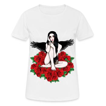 Schwarz Engel rote Rosen Fantasy himmlisch Dark - Frauen T-Shirt atmungsaktiv - Weiß - Vorne - AI Model Female 172 dark (172cm)