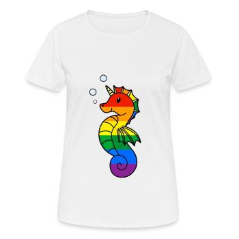 LGBT Hippocampe Licorne Drapeau arc-en-ciel Gay - T-shirt respirant Femme - blanc - Devant - AI Model Female 172 dark (172cm)