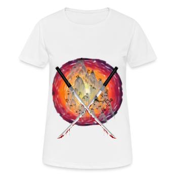 Sun Japan Mountains Swords Katana Sword Fight - Women's Breathable T-Shirt - white - Front - AI Model Female 172 dark (172cm)