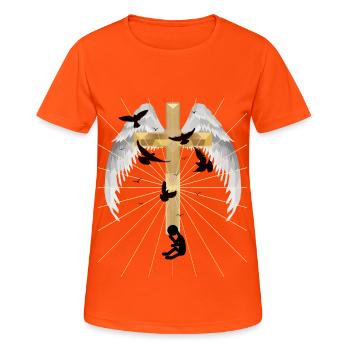 Depression Kreuz Erlösung Auferstehung Jenseits - Frauen T-Shirt atmungsaktiv - Neonorange - Vorne - AI Model Female 172 dark (172cm)