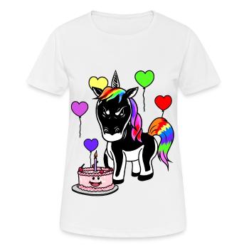 Happy birthday Geburtstagsgeschenk Einhorn Torte - Frauen T-Shirt atmungsaktiv - Weiß - Vorne - AI Model Female 172 dark (172cm)