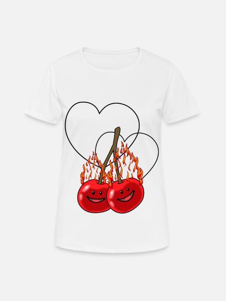 fiery cherries cherry hot fruit hearts - Women's Breathable T-Shirt - white