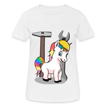 Chantier de construction licorne outil casque de sécurité construire KInder - T-shirt respirant Femme - blanc - Devant - AI Model Female 172 dark (172cm)