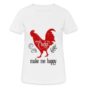 Cocks Make Me Happy Lustig Erotisch Ironisch - Frauen T-Shirt atmungsaktiv - Weiß - Vorne - AI Model Female 172 dark (172cm)