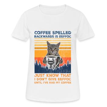 Coffee Backwards is Eeffoc | Coffee Fuck Cat - Women's Breathable T-Shirt - white - Front - AI Model Female 172 dark (172cm)