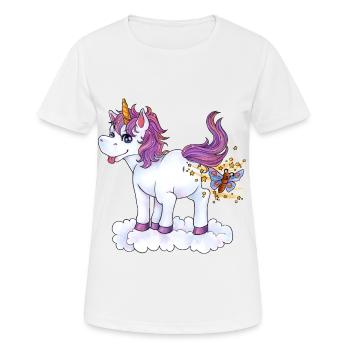 Lustig Pupsendes Einhorn frech mit Schmetterling - Frauen T-Shirt atmungsaktiv - Weiß - Vorne - AI Model Female 172 dark (172cm)