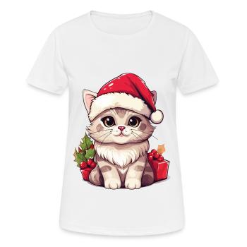Chat Noël Noël Chat Mignon Dessin Animé - T-shirt respirant Femme - blanc - Devant - AI Model Female 172 dark (172cm)