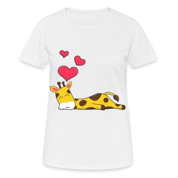 Sleeping Giraffe with Heart Cartoon Sleep Motif - Women's Breathable T-Shirt - white - Front - AI Model Female 172 dark (172cm)