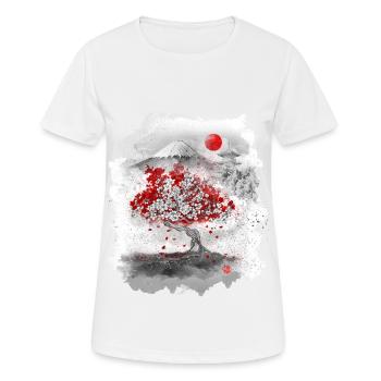 Mount Fuji hinter einem Kirschbaum - Frauen T-Shirt atmungsaktiv - Weiß - Vorne - AI Model Female 172 dark (172cm)
