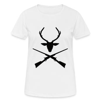 Jagen Logo Hirsch - Frauen T-Shirt atmungsaktiv - Weiß - Vorne - AI Model Female 172 dark (172cm)