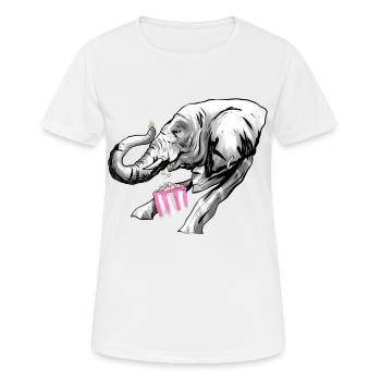 Snacking elephant with scarf and popcorn - Women's Breathable T-Shirt - white - Front - AI Model Female 172 dark (172cm)