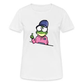 Frosch zeigt Mittelfinger - Frauen T-Shirt atmungsaktiv - Weiß - Vorne - AI Model Female 172 dark (172cm)