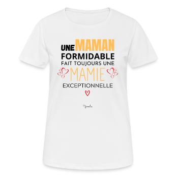 Annonce grossesse maman - Annonce grossesse mamie - T-shirt respirant Femme - blanc - Devant - AI Model Female 172 dark (172cm)