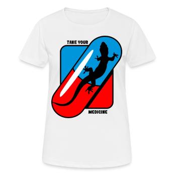 Prenez vos médicaments - Geckos - T-shirt respirant Femme - blanc - Devant - AI Model Female 172 dark (172cm)