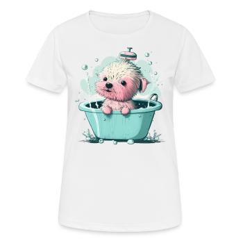 Mignon jeune chien dans la baignoire - T-shirt respirant Femme - blanc - Devant - AI Model Female 172 dark (172cm)