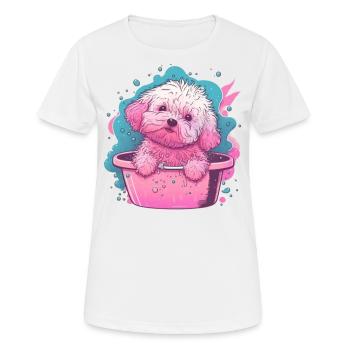 Mignon jeune chien dans la baignoire - T-shirt respirant Femme - blanc - Devant - AI Model Female 172 dark (172cm)