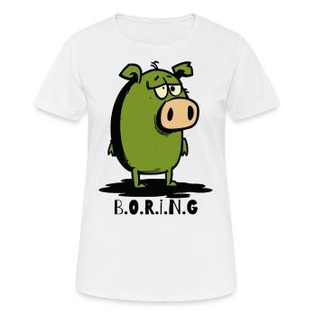 Cartoon: Ein gelangweiltes Langweiler-Schwein - Frauen T-Shirt atmungsaktiv - Weiß - Vorne - AI Model Female 172 dark (172cm)
