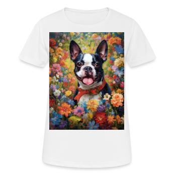 Boston Terrier Among Flowers as Painting Art - Women's Breathable T-Shirt - white - Front - AI Model Female 172 dark (172cm)