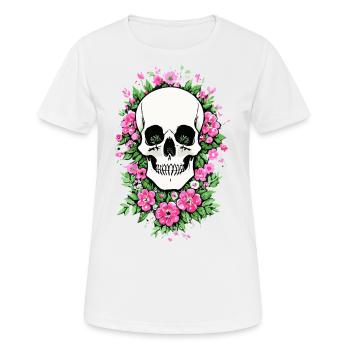 Skull Blütenschädel Totenkopf Schädel mit Blumen - Frauen T-Shirt atmungsaktiv - Weiß - Vorne - AI Model Female 172 dark (172cm)