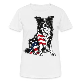 Border Collie Dog 4 juillet Drapeau américain Cadeaux - T-shirt respirant Femme - blanc - Devant - AI Model Female 172 dark (172cm)