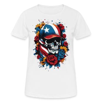 Patriotischer Totenkopf mit Blumendesign - Frauen T-Shirt atmungsaktiv - Weiß - Vorne - AI Model Female 172 dark (172cm)