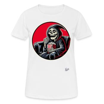 Grim Reaper Cineast mit Popcorn - Frauen T-Shirt atmungsaktiv - Weiß - Vorne - AI Model Female 172 dark (172cm)
