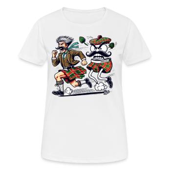 Schotte auf der Flucht vor einer Unterhose - Frauen T-Shirt atmungsaktiv - Weiß - Vorne - AI Model Female 172 dark (172cm)