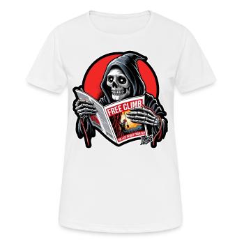Sensenmann liest Heft über das Klettern - Frauen T-Shirt atmungsaktiv - Weiß - Vorne - AI Model Female 172 dark (172cm)